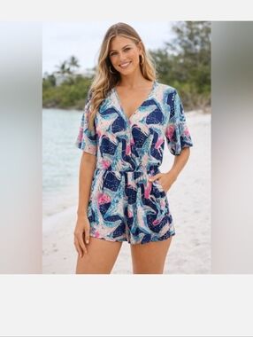 Lilly Pulitzer Madilyn Romper XS Star Struck Starfish Navy Pink